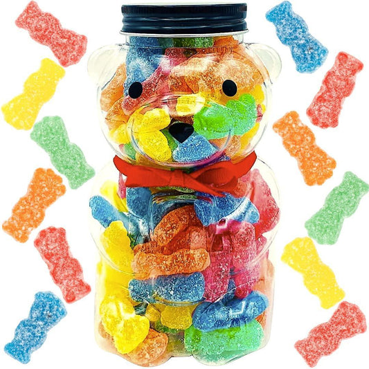 Luxury Gourmet Sweets Gummy Bears Jar Candy Gift Ready Plastic Jar Stuffed With Sour Gummies Candy 1 LB Gummie Candies In Bear Shaped Container With Stunning Red Bow Assorted Gummy Candy Candy Gift For All Occasions. (Sour Gummies) - Loomini