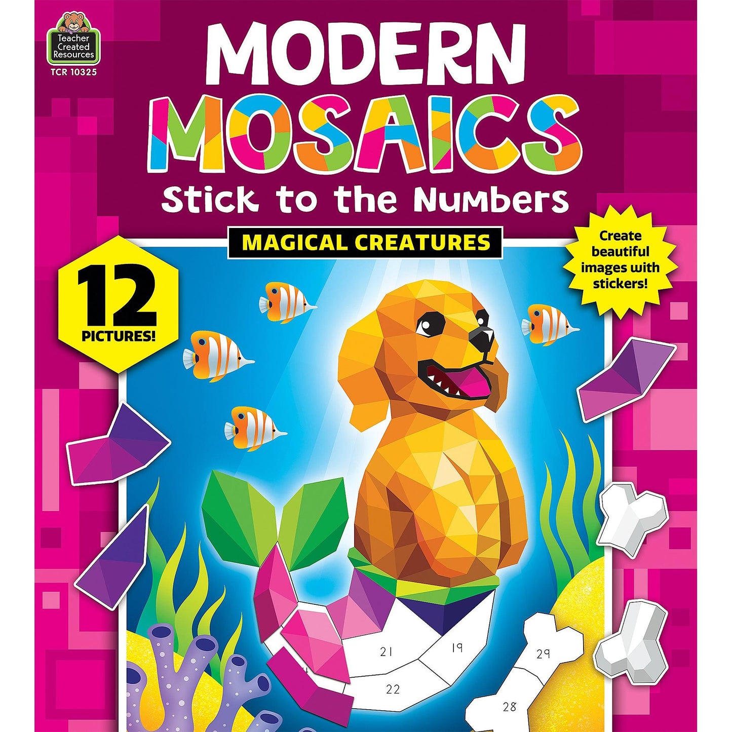 Magical Creatures Modern Mosaics Stick to the Numbers Activity Book, Pack of 2 - Loomini