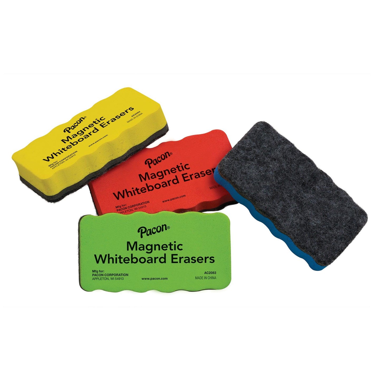 Magnetic Chalk & Whiteboard Eraser, 4 Assorted Colors, 2.25" x 4.25", 4 Erasers Per Pack, 3 Packs - Loomini