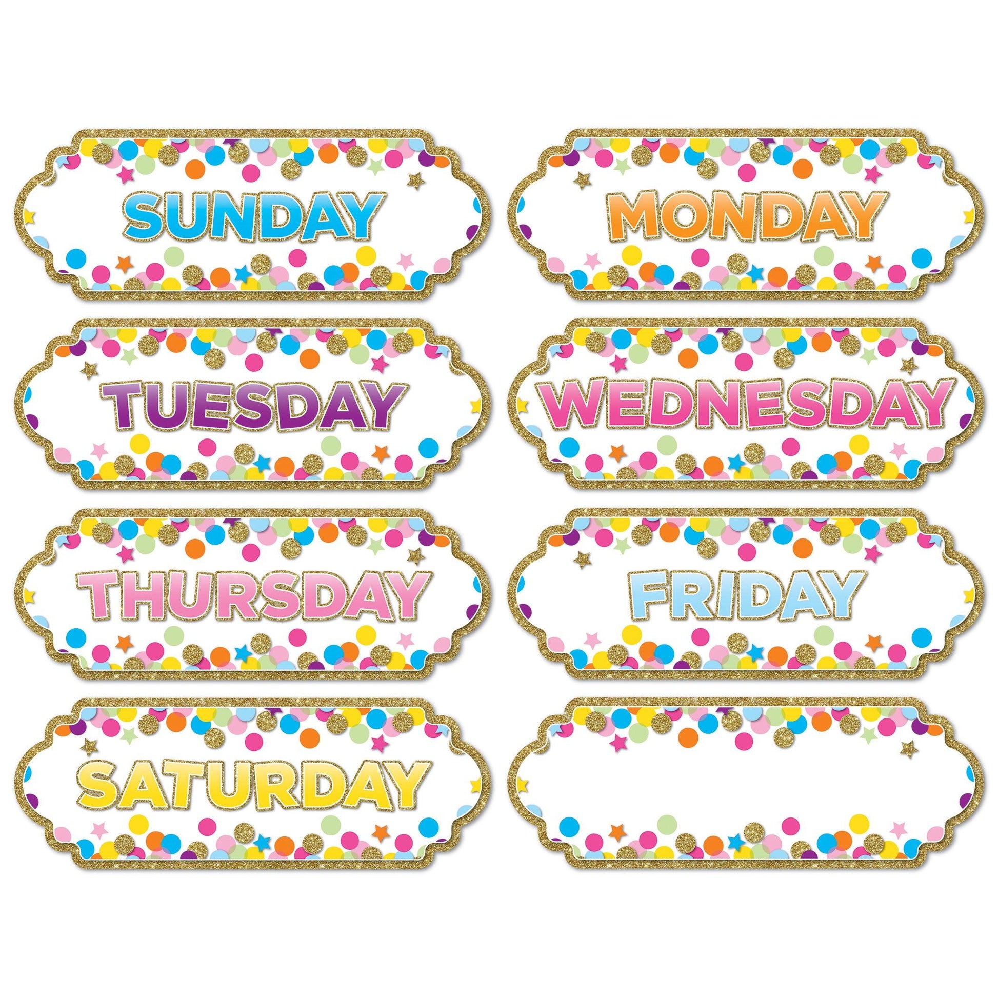 Magnetic Die-Cut Timesavers & Labels, Confetti Days of the Week, 8 Per Pack, 6 Packs - Loomini