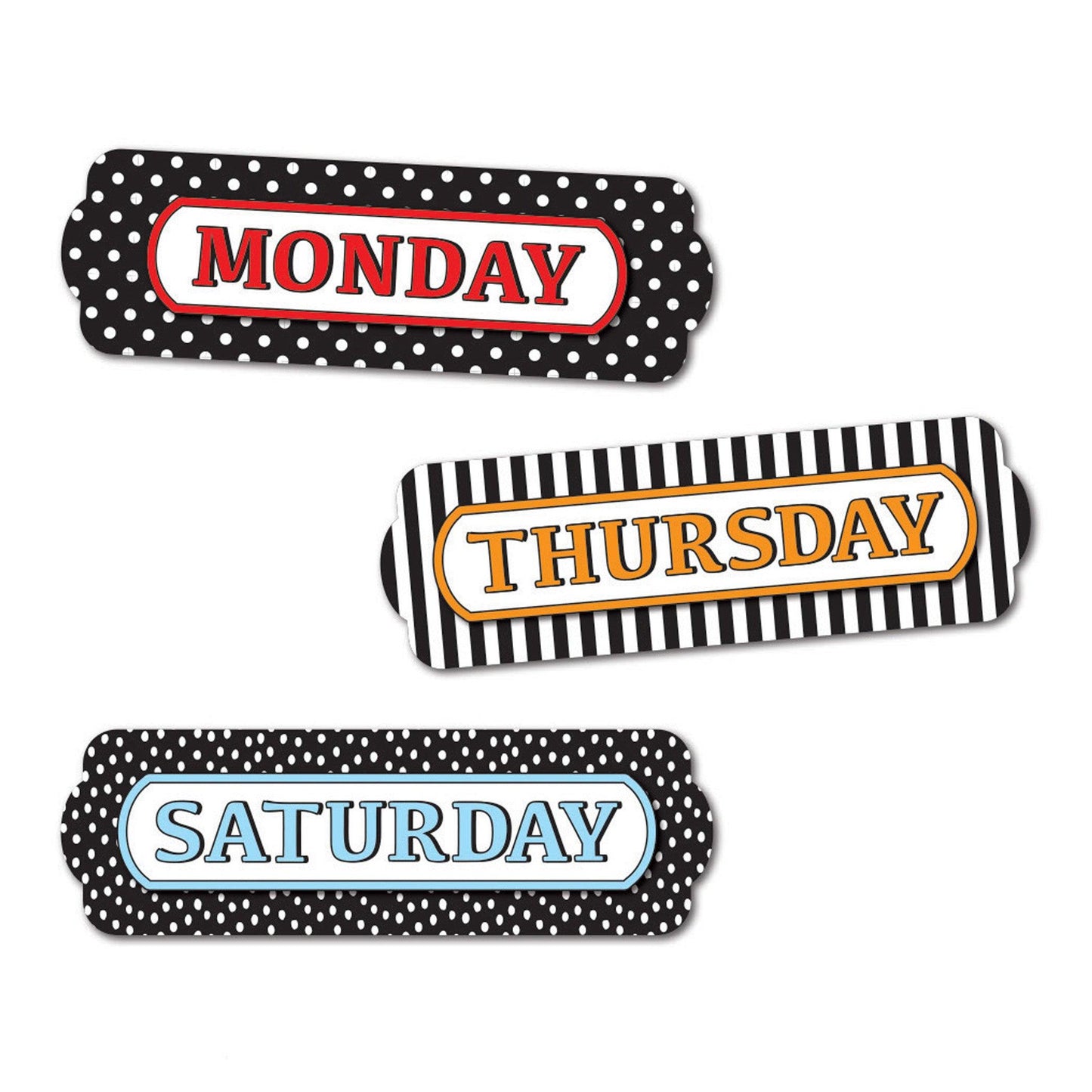 Magnetic Die-Cut Timesavers & Labels, Days of the Week, Black and White Assorted Patterns, 8 Per Pack, 6 Packs - Loomini