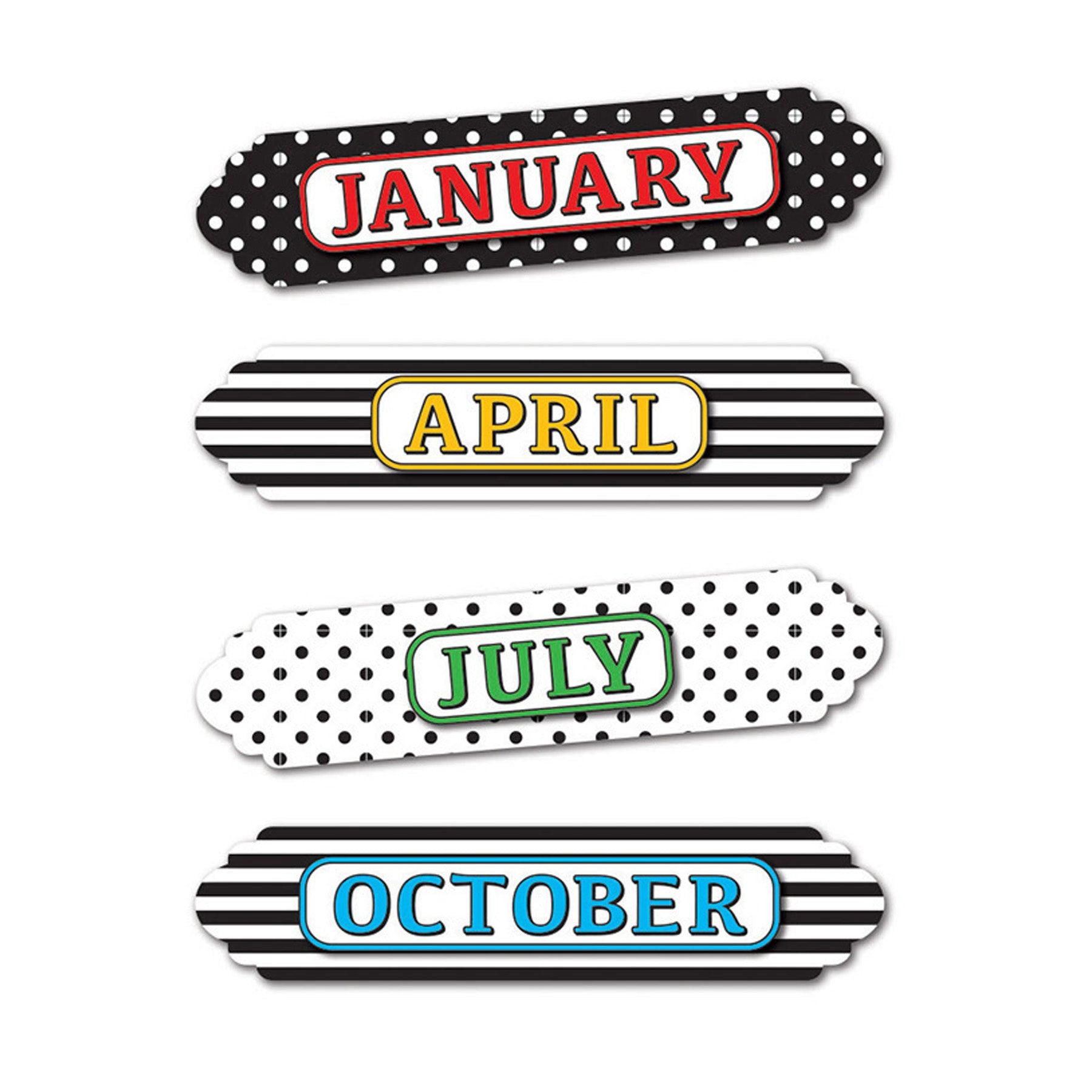 Magnetic Die-Cut Timesavers & Labels, Months of the Year, Black and White Assorted Patterns, 12 Per Pack, 6 Packs - Loomini