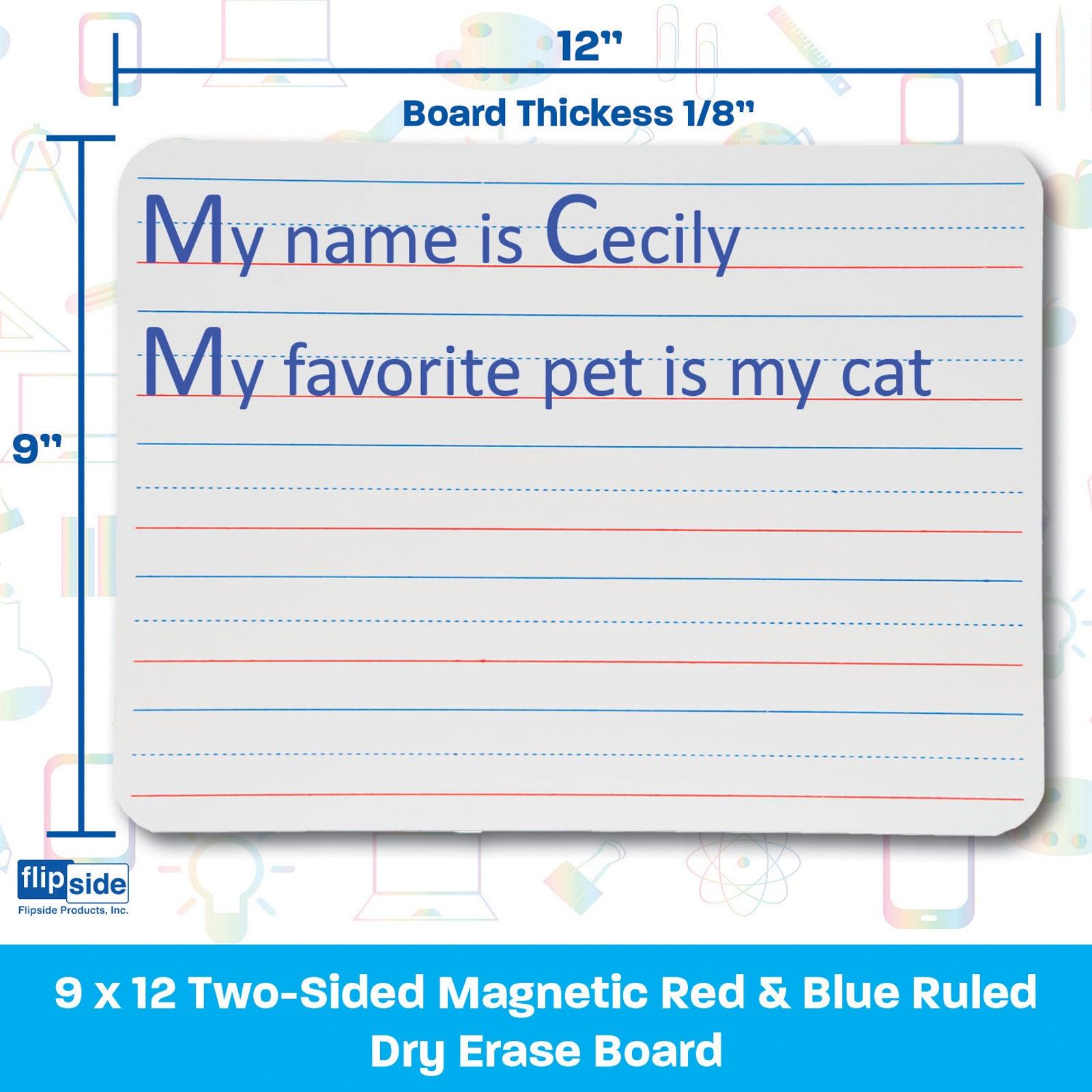 Magnetic Dry Erase Board, Two-Sided Ruled/Blank, 9" x 12", Pack of 3 - Loomini