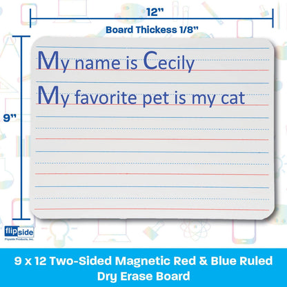 Magnetic Dry Erase Board, Two-Sided Ruled/Blank, 9" x 12", Pack of 3 - Loomini