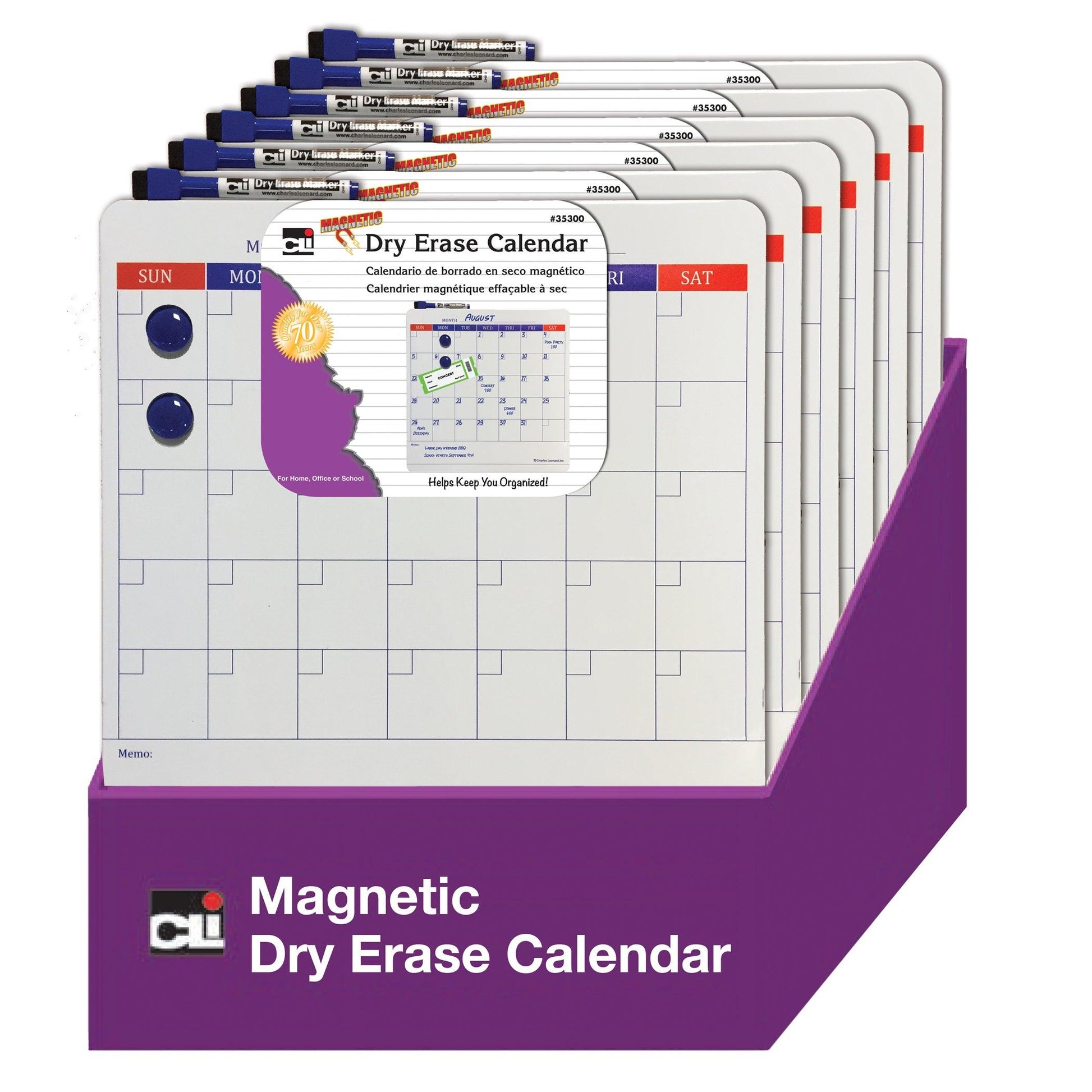 Magnetic Dry Erase Calendar with Marker/Eraser and 2 Magnets, 14" x 14", Pack of 6 - Loomini