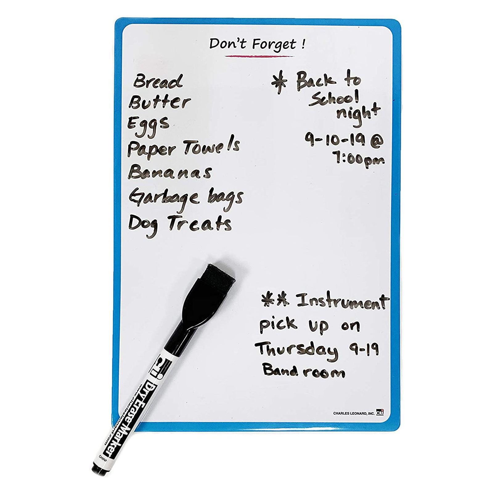 Magnetic Mini Dry Erase Boards, 6-1/4" x 9", Marker w/Eraser and 1 Magnet, Blue Frame, Pack of 12 - Loomini