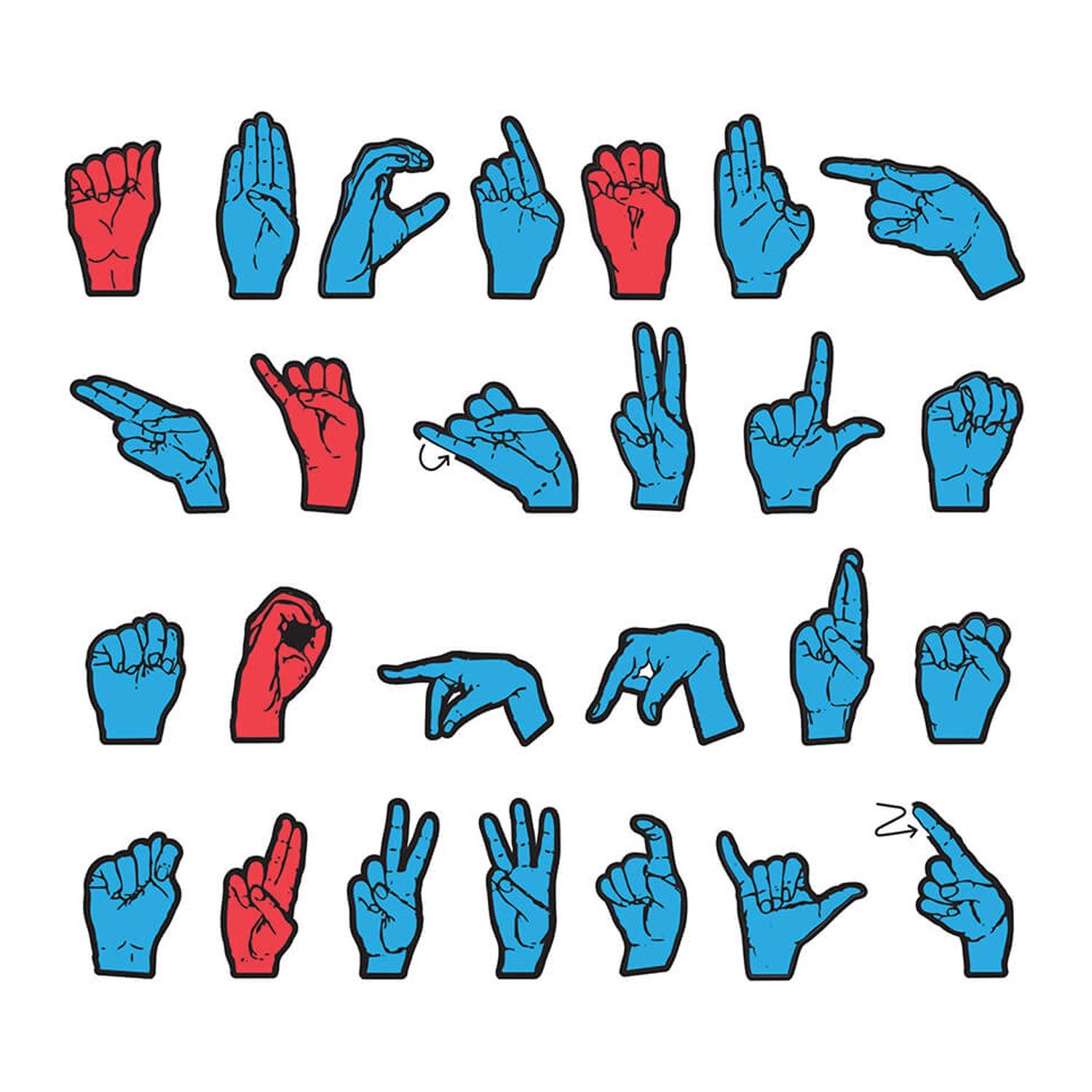 Magnetic Sign Language Letters, Red & Blue Colors, Assorted Sizes, 26 Pieces - Loomini