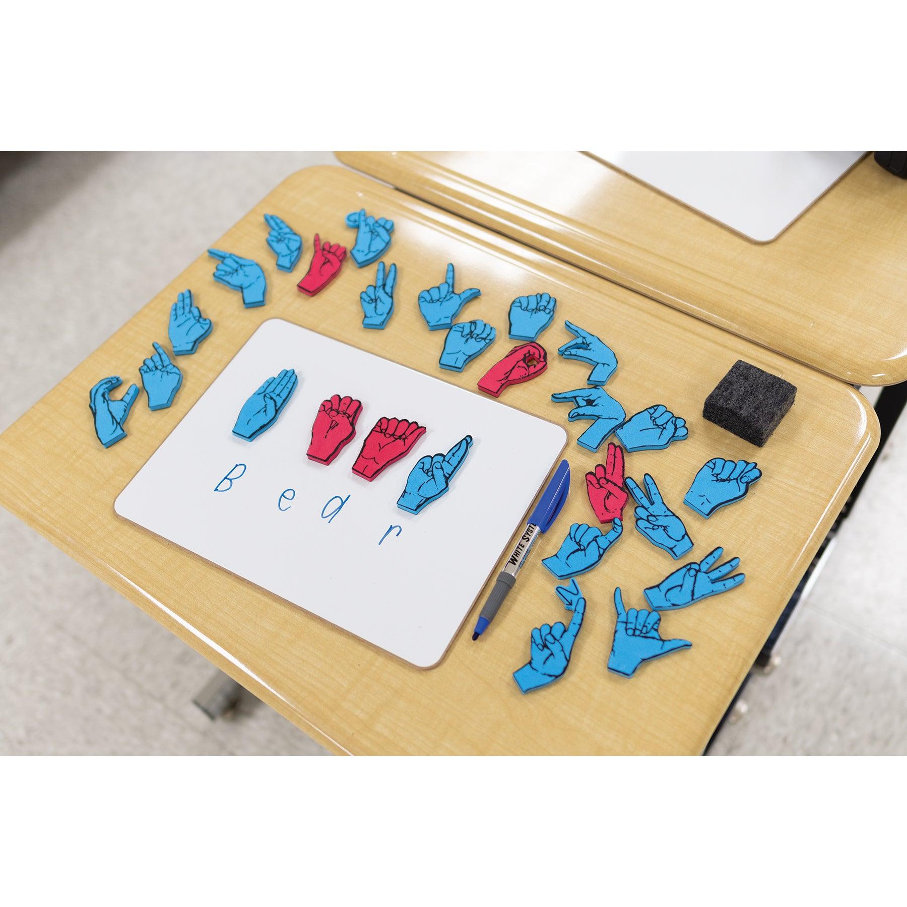 Magnetic Sign Language Letters, Red & Blue Colors, Assorted Sizes, 26 Pieces Per Pack, 2 Packs - Loomini