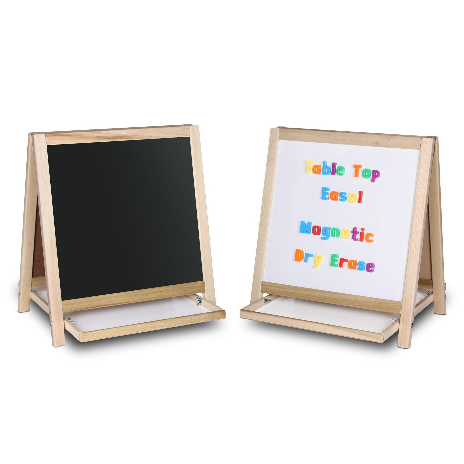 Magnetic Table Top Easel White Dry Erase/Black Chalkboard, 19.5"H x 18"W - Loomini