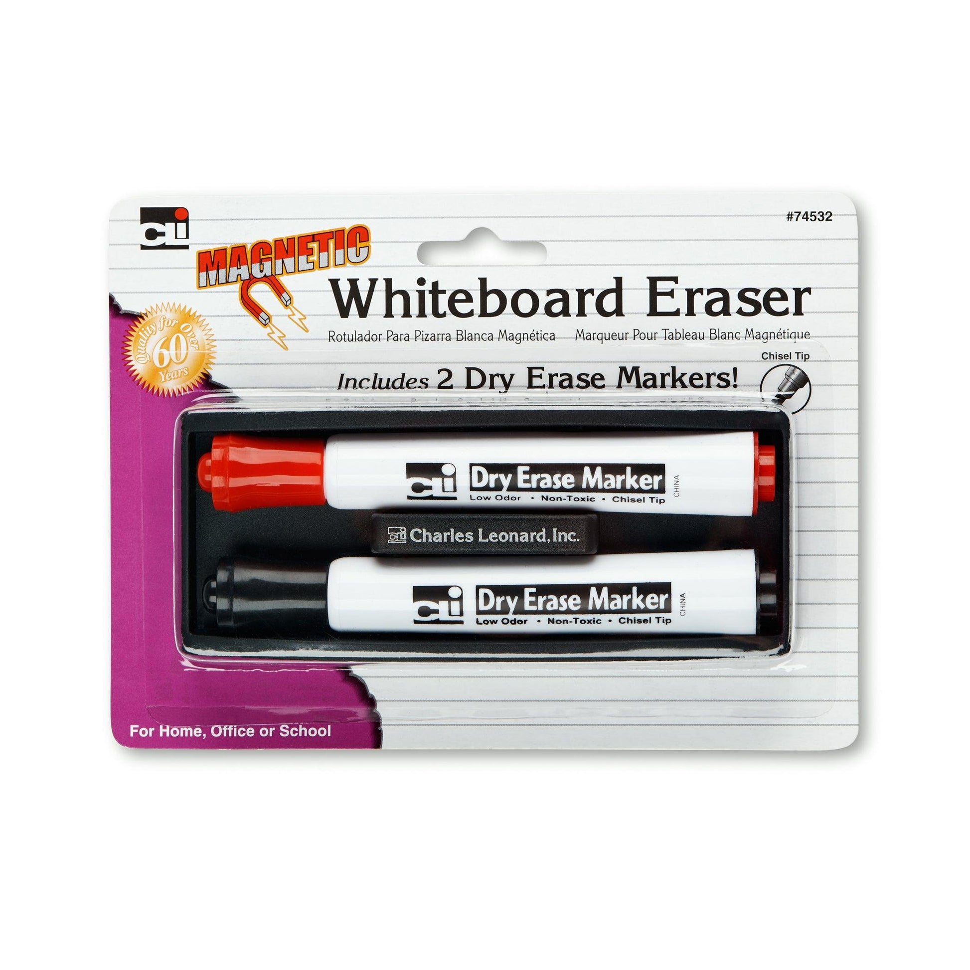 Magnetic Whiteboard Eraser with 2 Dry Erase Markers, Pack of 6 - Loomini