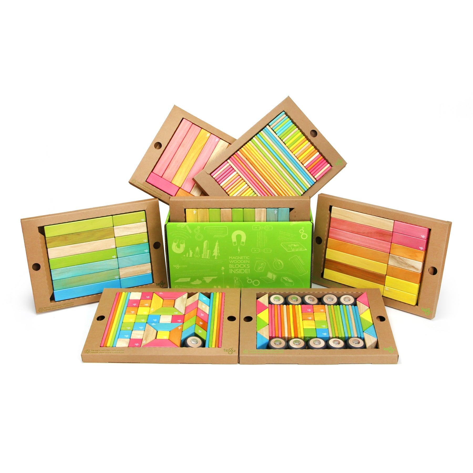 Magnetic Wooden Blocks, 240-Piece Classroom Kit, Tints - Loomini