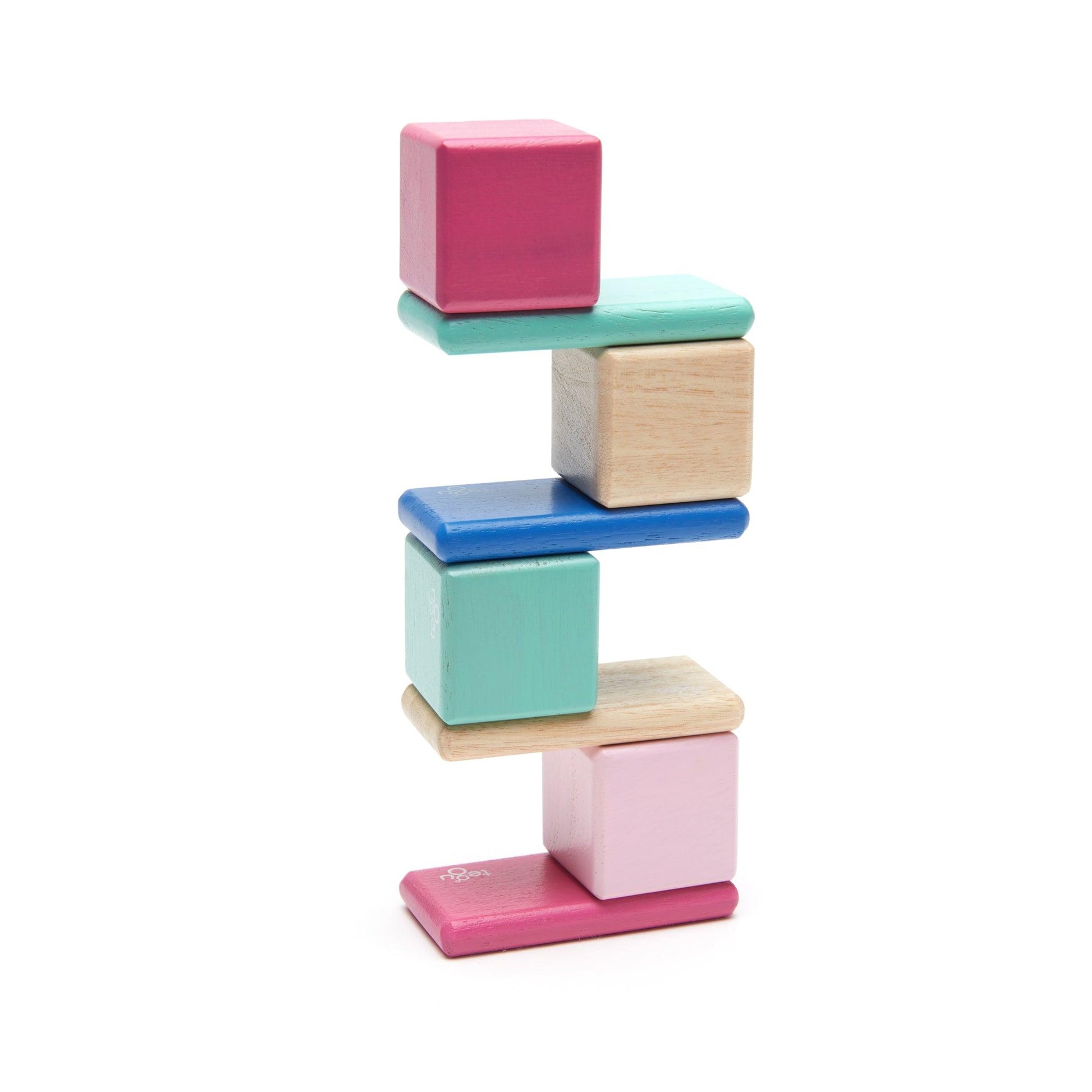 Magnetic Wooden Blocks, 8-Piece Pocket Pouch, Blossom - Loomini