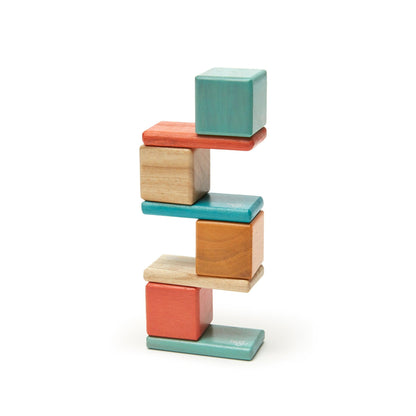 Magnetic Wooden Blocks, 8-Piece Pocket Pouch, Sunset - Loomini