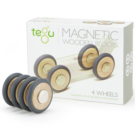 Magnetic Wooden Blocks, Wheels Accessory, 4-Pack - Loomini