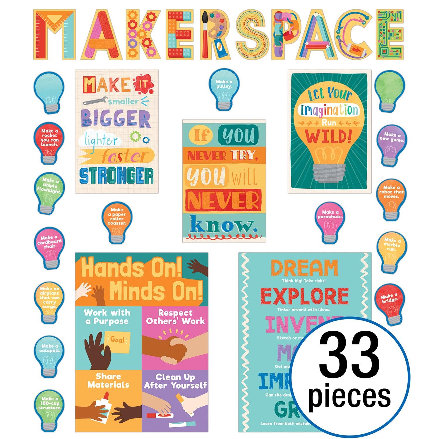 Makerspace Bulletin Board Set, 33 Pieces - Loomini