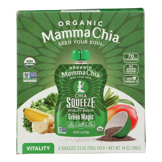Mamma Chia Squeeze Vitality Snack - Green Magic - Case Of 6 - 3.5 Oz. - Loomini