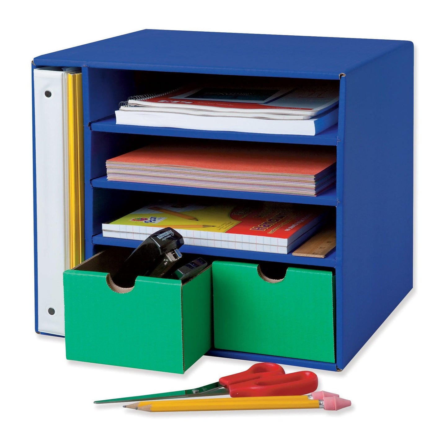 Management Center, 4 Slots, Blue & 2 Drawers, Green, 12-3/8"H x 13-1/2"W x 12-3/8"D - Loomini