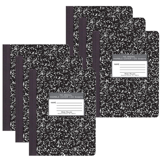 Marble Composition Book, Black, Pack of 6 - Loomini