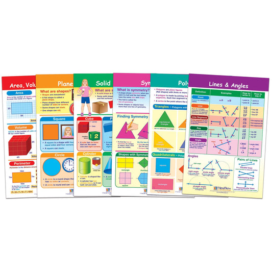 Math Bulletin Board Chart Set, Shapes & Figures, Set of 6 - Loomini