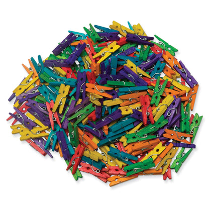 Mini Spring Clothespins, Bright Hues Assorted, 1", 250 Pieces - Loomini