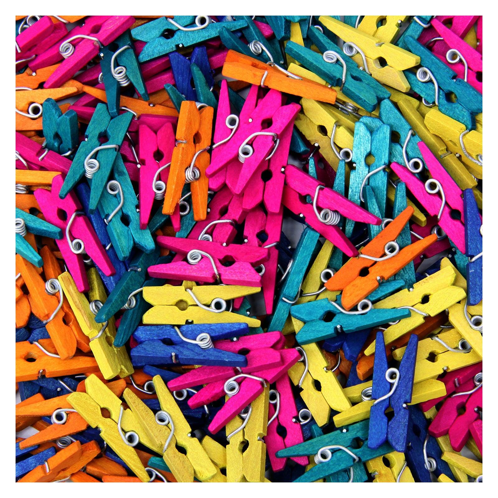 Mini Spring Clothespins, Bright Hues Assorted, 1", 250 Pieces - Loomini