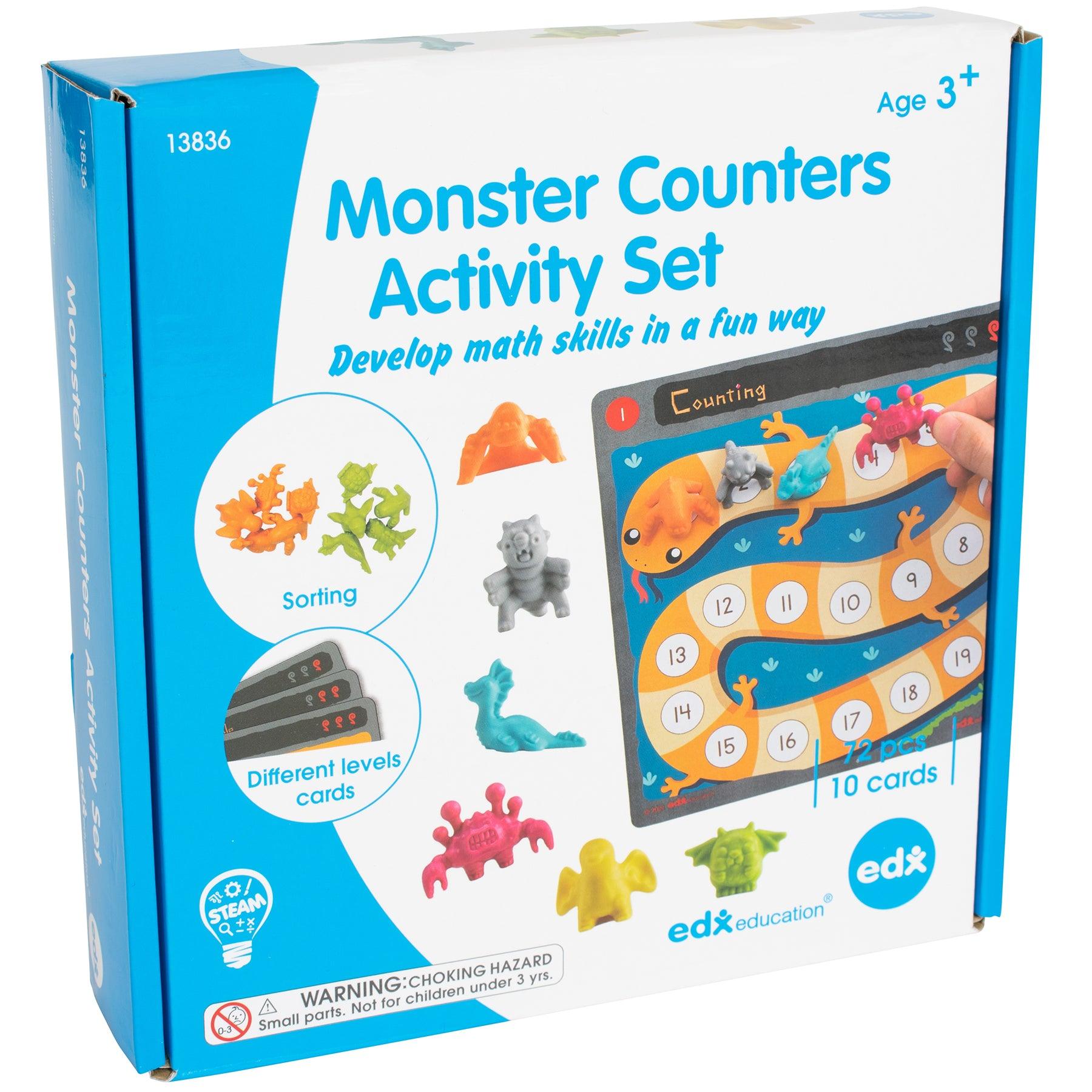 Monster Counters Activity Set - Set of 36 - 10 Double-Sided Activity Boards - Loomini