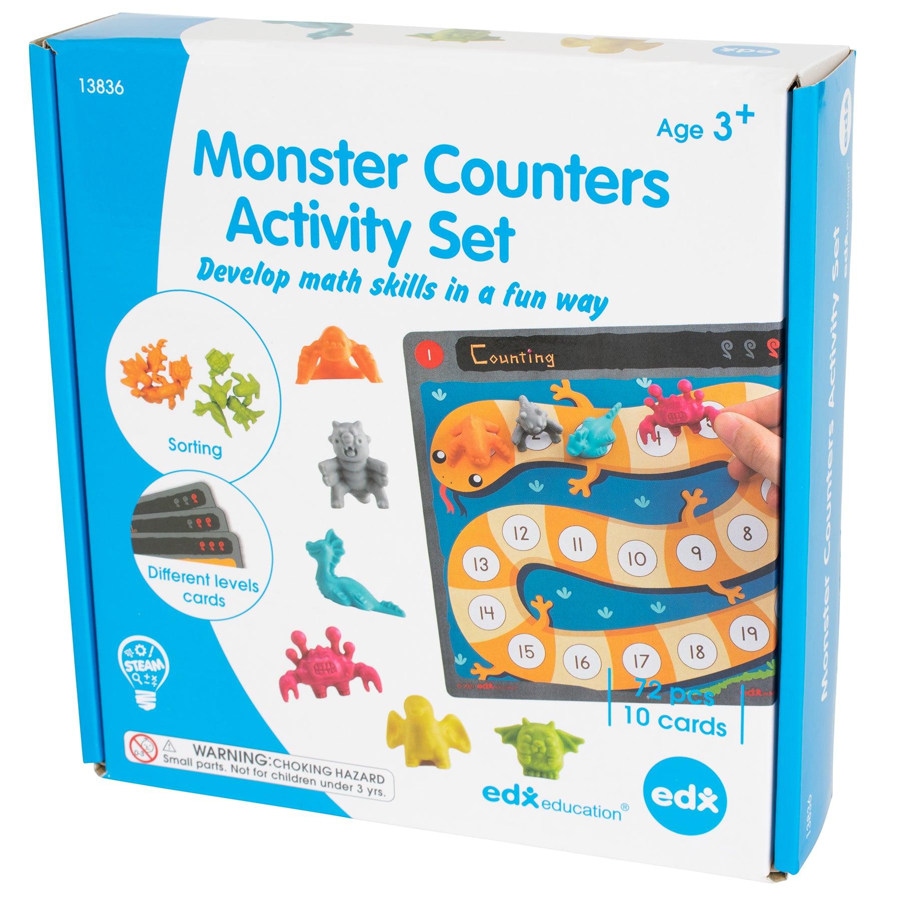 Monster Counters Activity Set - Set of 36 - 10 Double-Sided Activity Boards - Loomini