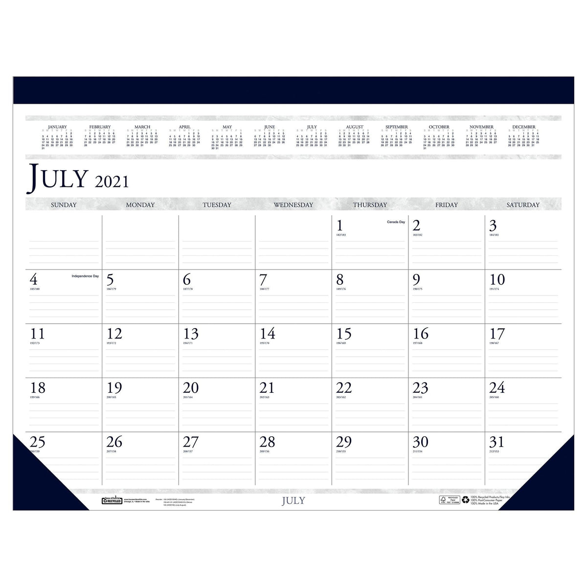 Monthly Academic Calendar Classic Desk Pad, 14 Months (Jul-Aug), 22" x 17" - Loomini