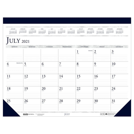 Monthly Academic Calendar Classic Desk Pad, 14 Months (Jul-Aug), 22" x 17" - Loomini