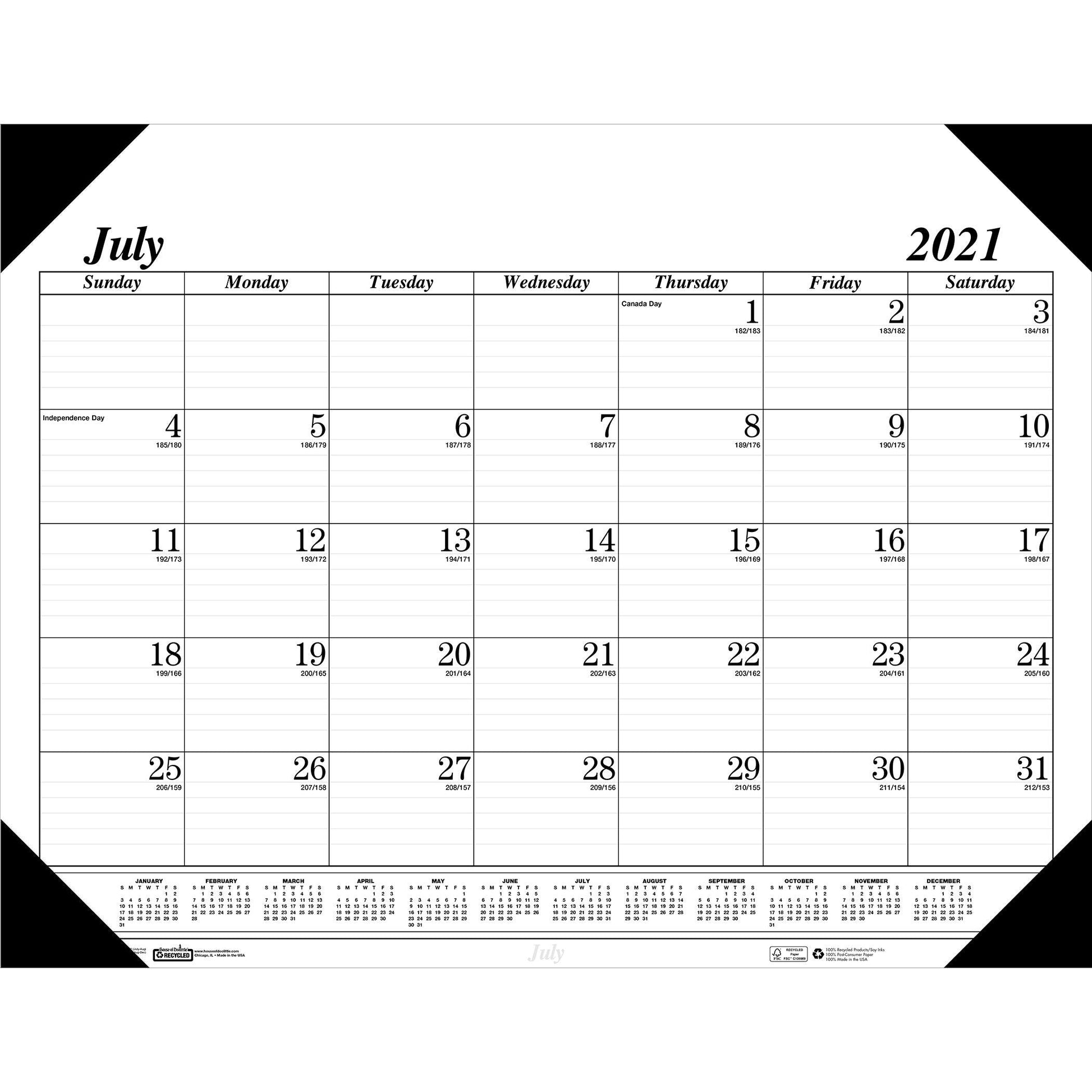 Monthly Academic Calendar Economy Desk Pad, 14 Months (Jul-Aug), 22" x 17", Black - Loomini