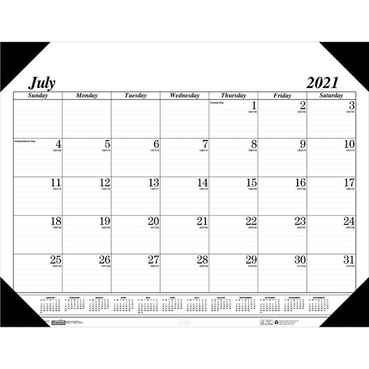 Monthly Academic Calendar Economy Desk Pad, 14 Months (Jul-Aug), 22" x 17", Black - Loomini