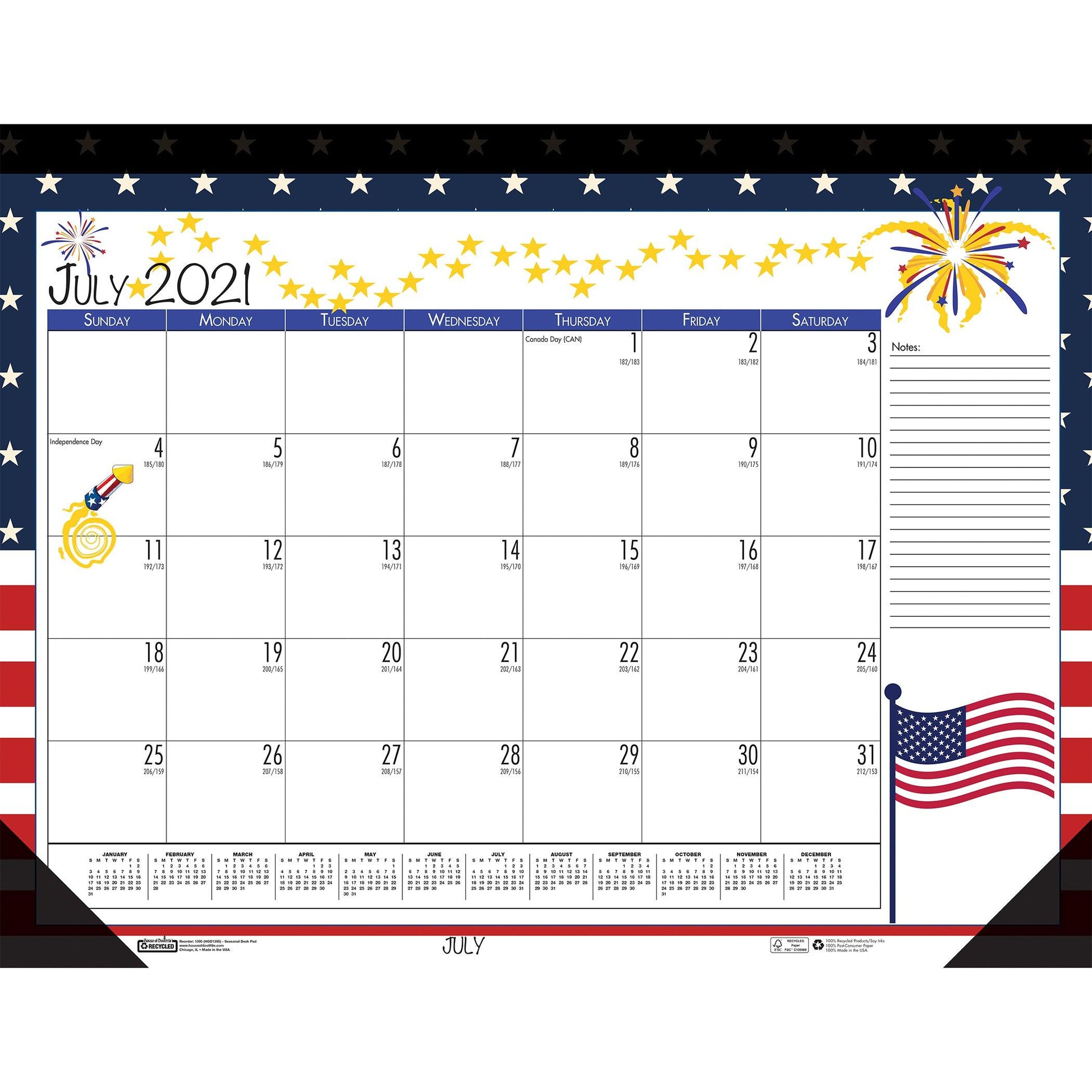 Monthly Academic Deskpad Calendar, Seasonal Holiday Depictions, 12 Months July-June, 22" x 17" - Loomini