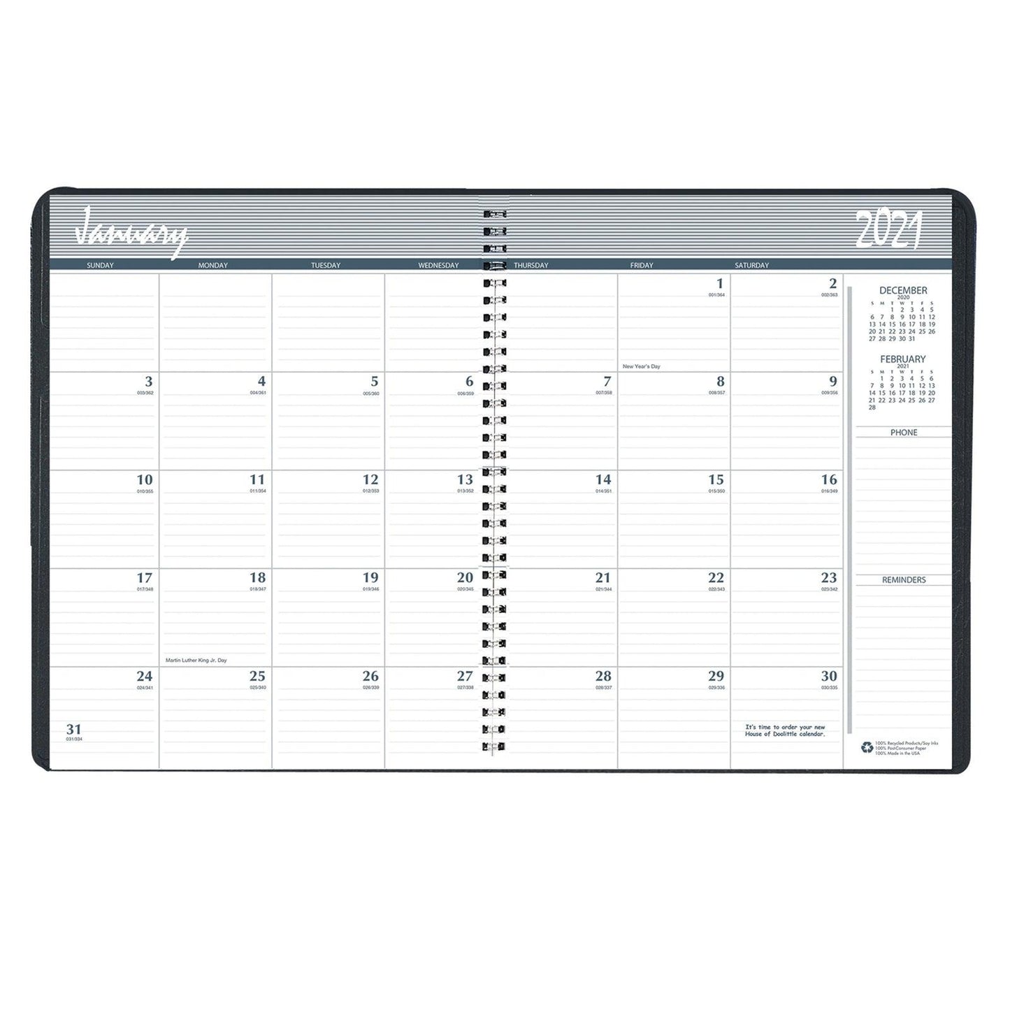 Monthly Calendar Planner, 2 Year, Black, 8-1/2" x 11" - Loomini