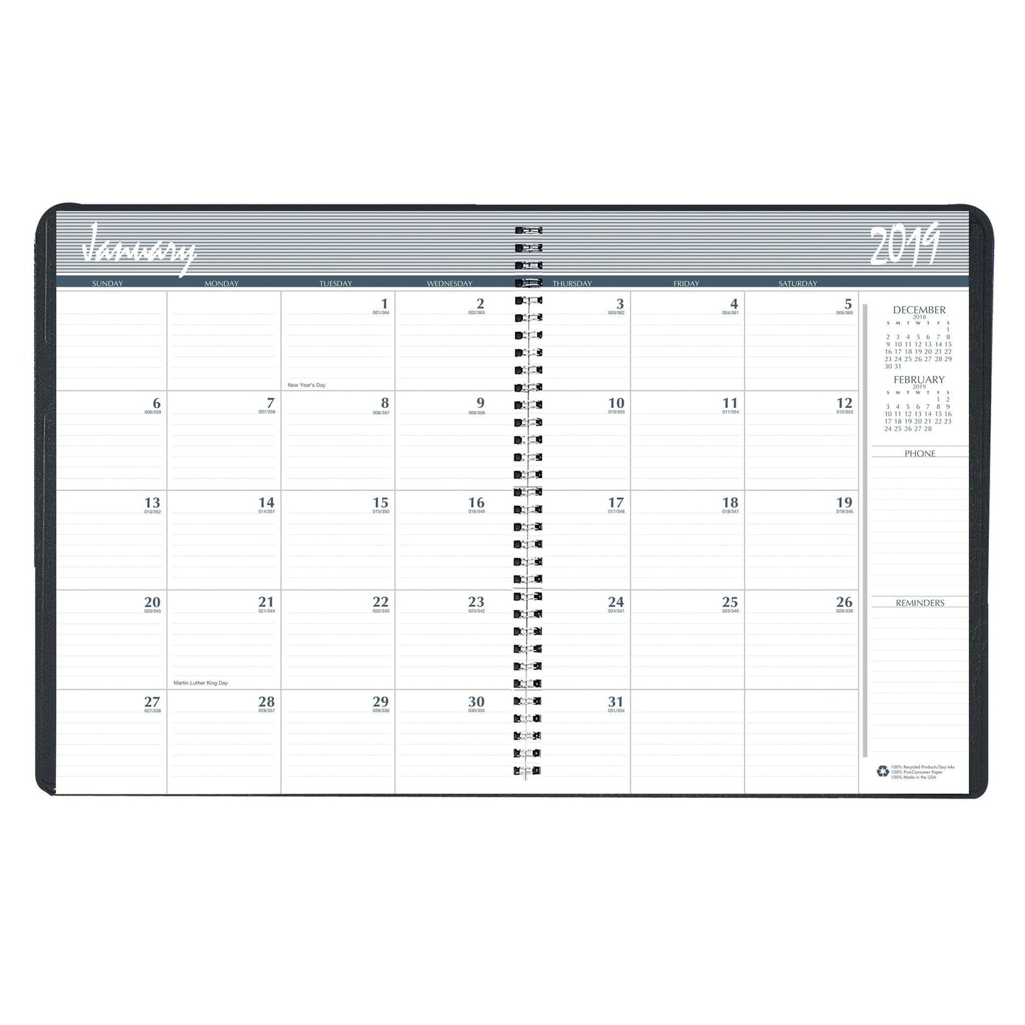 Monthly Calendar Planner, 2 Year, Black, 8-1/2" x 11" - Loomini