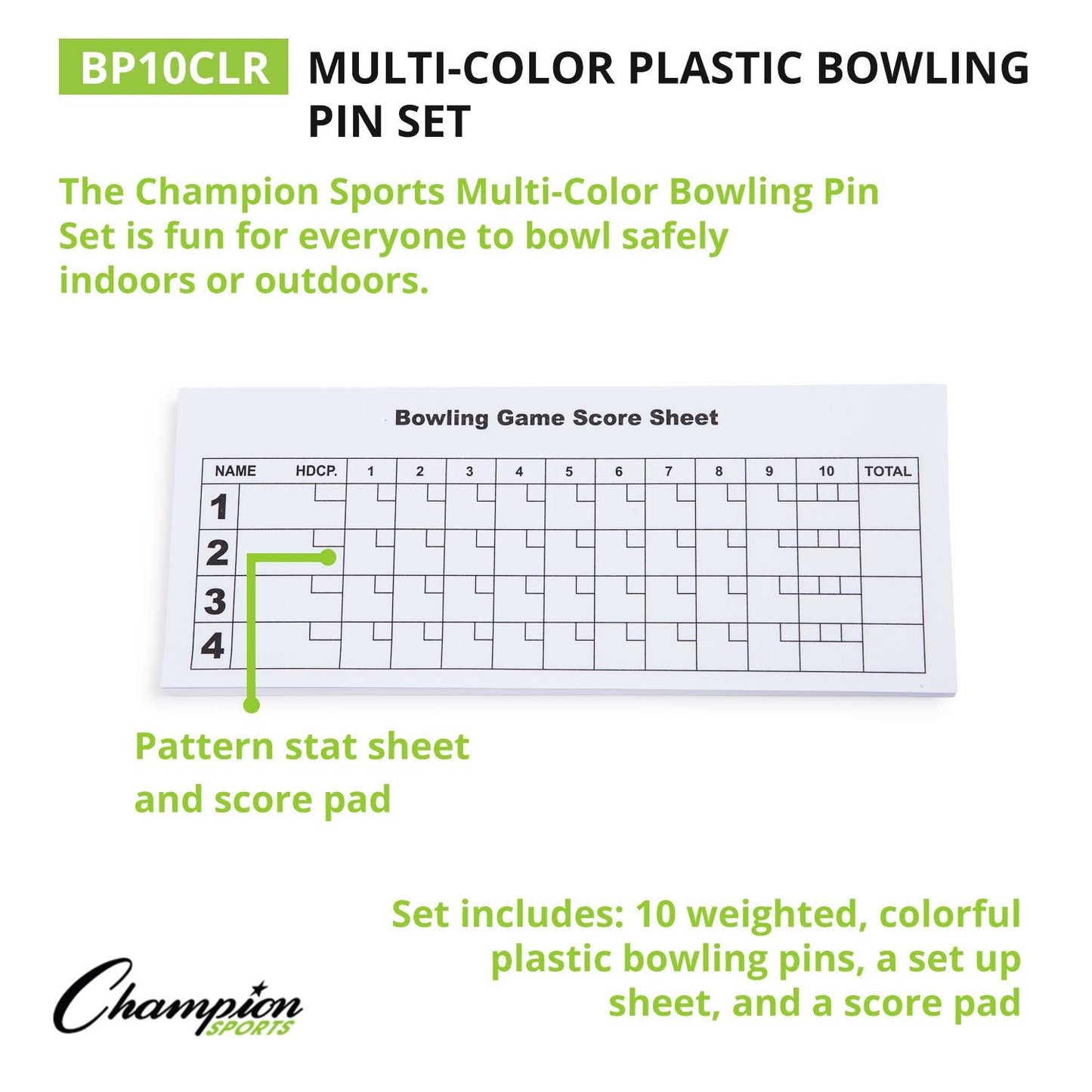 Multicolor Bowling Pin Set, 10 Pins - Loomini
