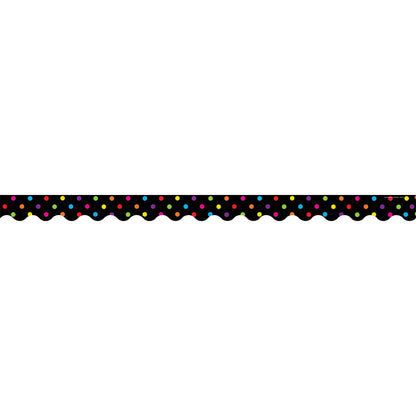 Multicolor Dots on Black Scalloped Border Trim, 35 Feet Per Pack, 6 Packs - Loomini