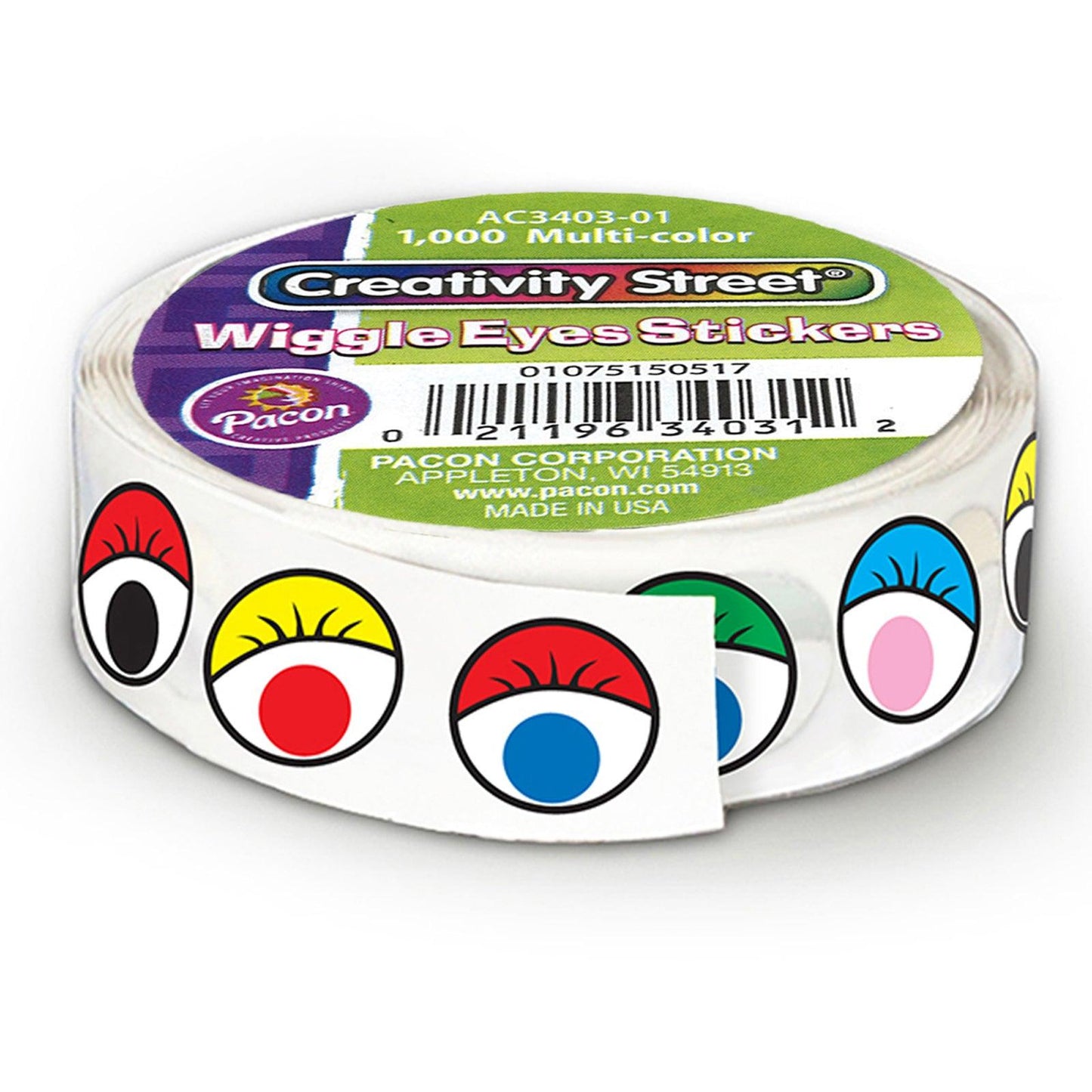 Multicolor Wiggle Eyes Stickers Roll, 2 Rolls - Loomini