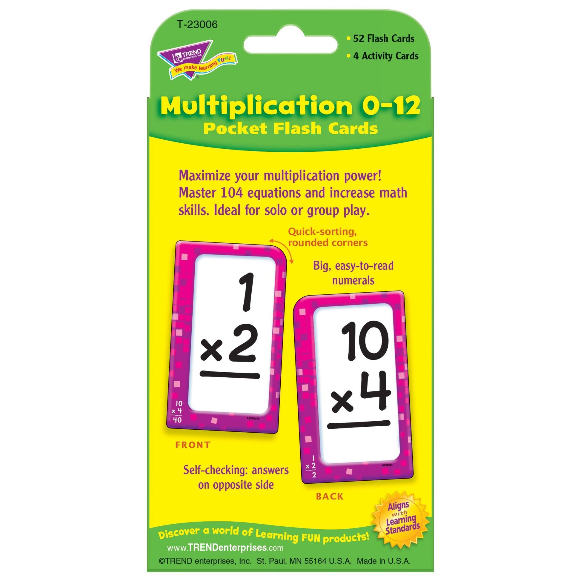 Multiplication 0-12 Pocket Flash Cards, 6 Packs - Loomini