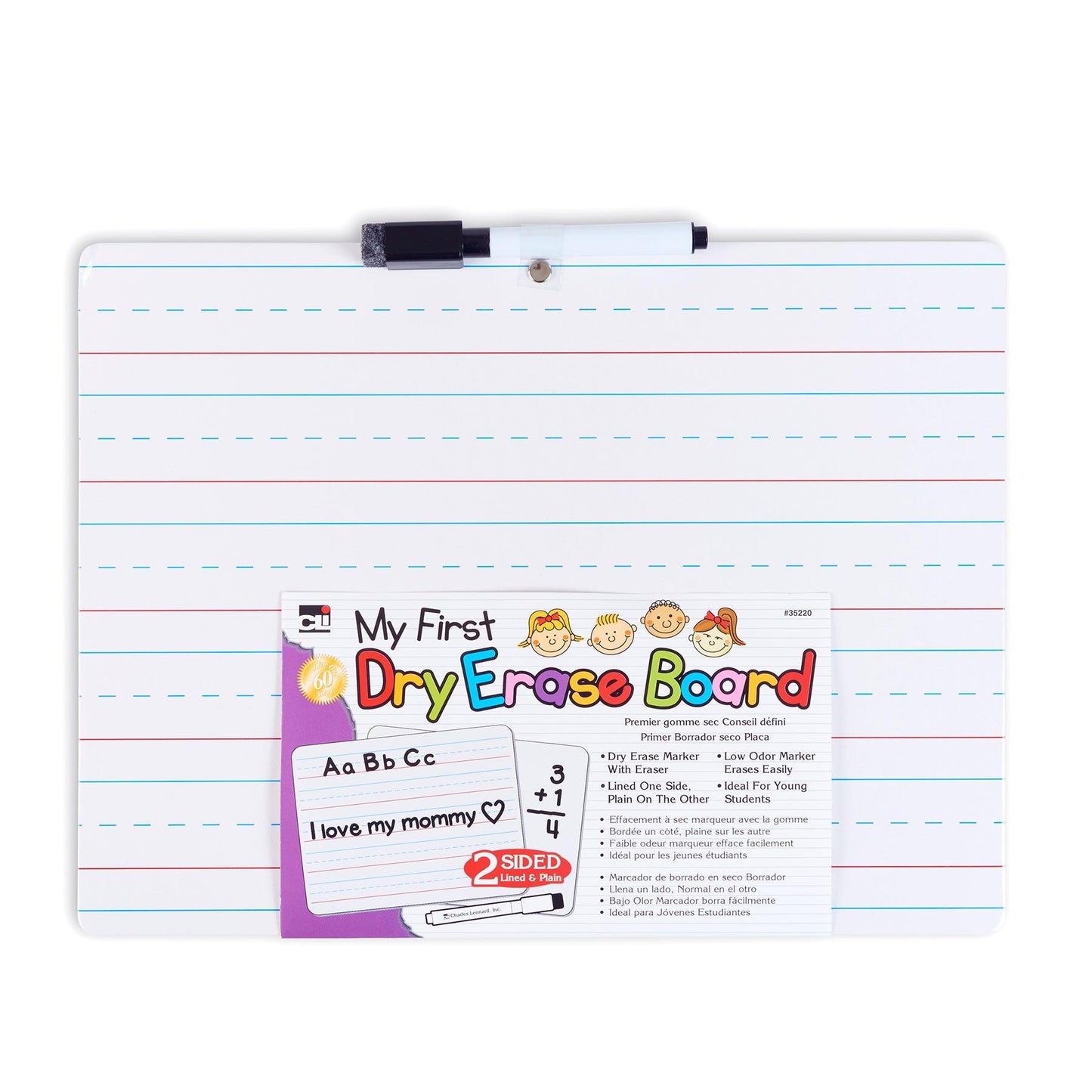 "My First" Dry Erase Board with Marker/Eraser, Two-Sided Plain/Lined, White, Pack of 12 - Loomini