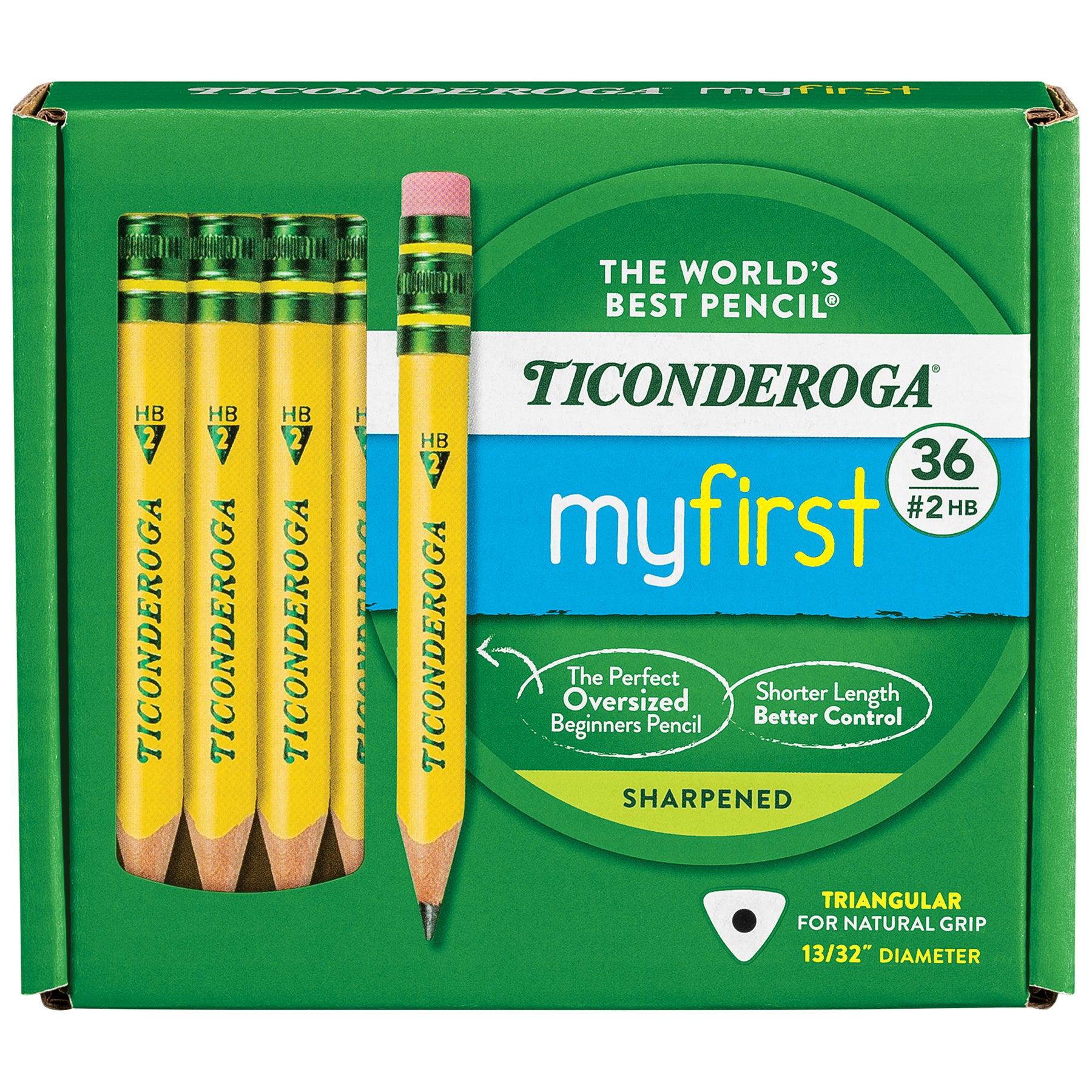 My First® Short Wooden Pencils, Large Triangle Barrel, Sharpened, #2 HB Soft, With Eraser, Yellow, 36 Count - Loomini