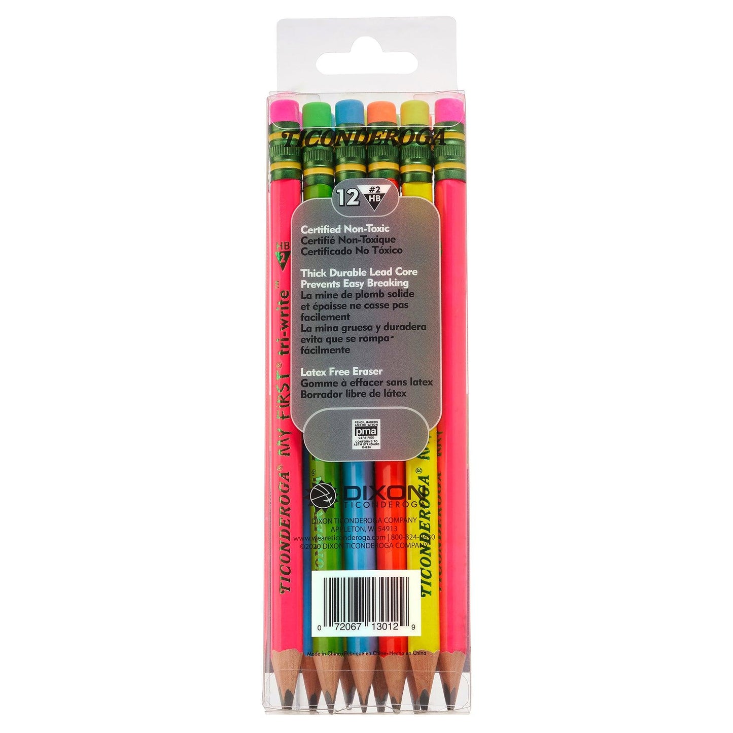 My First® Tri-Write™ Wood-Cased Pencils, Neon Assorted, 12 Per Pack, 2 Packs - Loomini