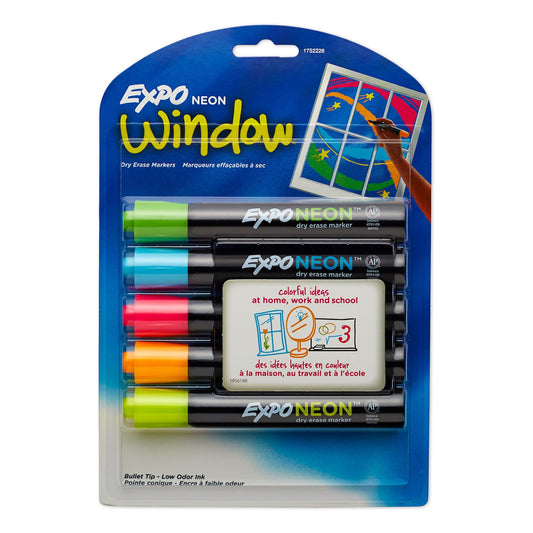 Neon Dry Erase Marker, Bullet Tip, Assorted, Pack of 5 - Loomini