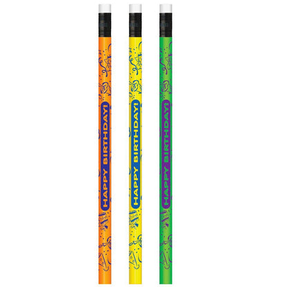 Neon Happy Birthday Pencil, Pack of 144 - Loomini