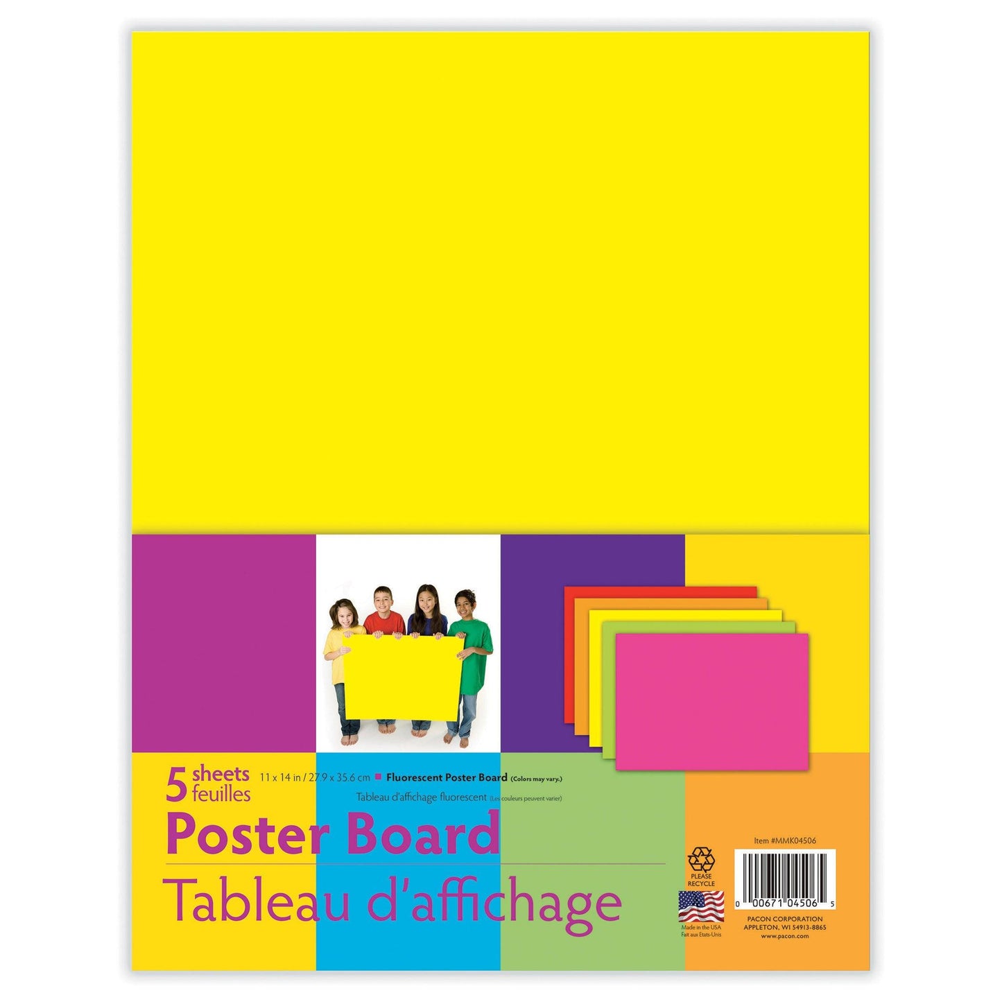 Neon Poster Board, 5 Assorted Colors, 11" x 14", 5 Sheets Per Pack, 12 Packs - Loomini