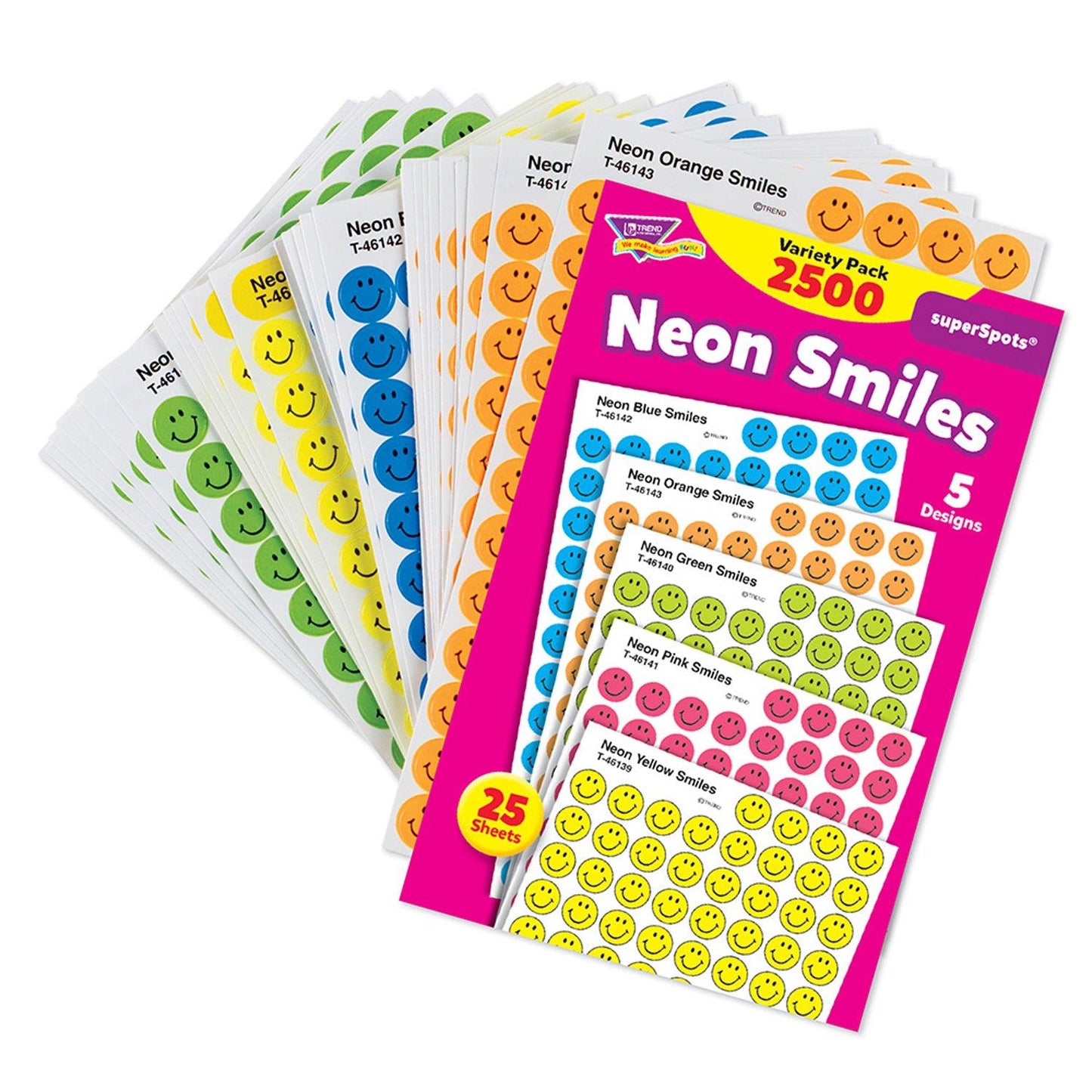 Neon Smiles superSpots® Stickers Variety Pack, 2500 Per Pack, 3 Packs - Loomini