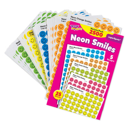 Neon Smiles superSpots® Stickers Variety Pack, 2500 Per Pack, 3 Packs - Loomini