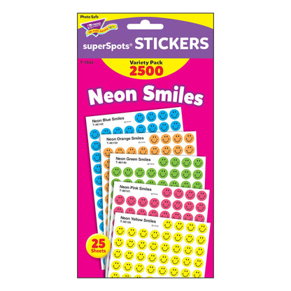 Neon Smiles superSpots® Stickers Variety Pack, 2500 Per Pack, 3 Packs - Loomini