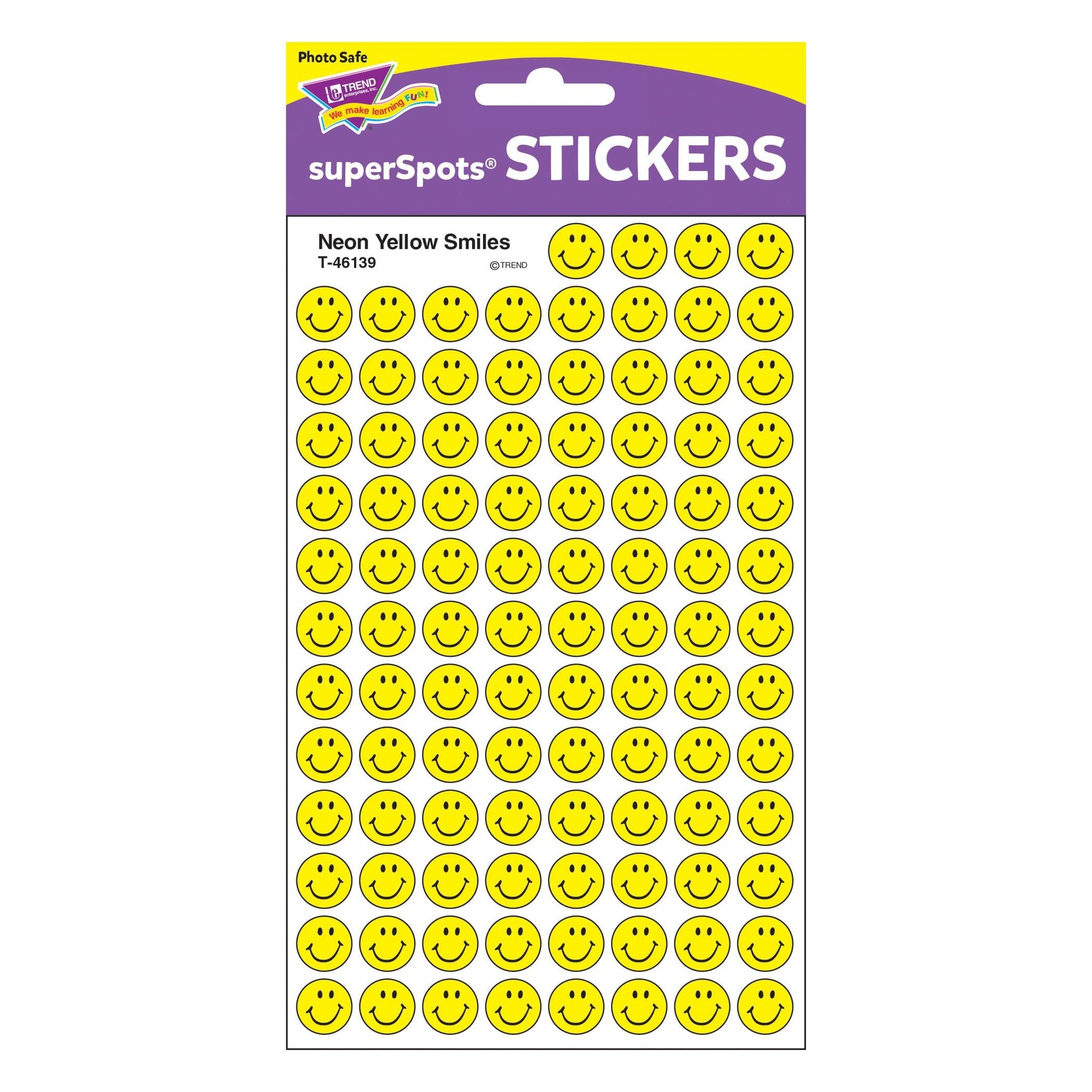 Neon Yellow Smiles superSpots® Stickers, 800 Per Pack, 6 Packs - Loomini