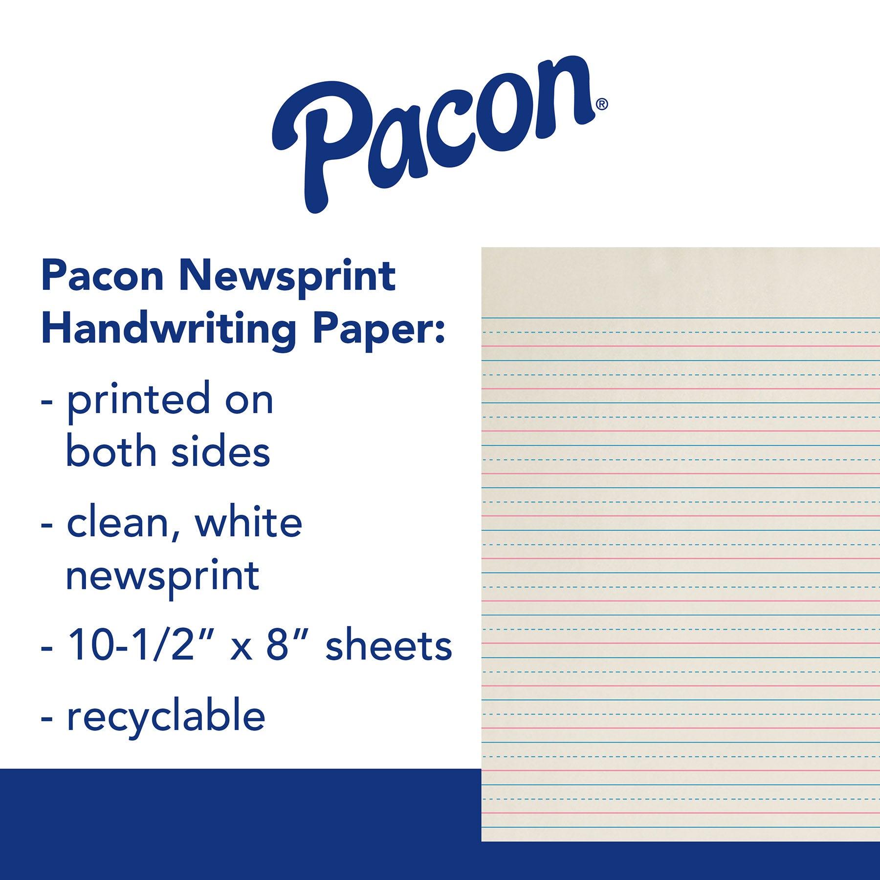 Newsprint Handwriting Paper, Dotted Midline, Grade K, 3/4" x 3/8" x 3/8" Ruled Long, 10-1/2" x 8", 500 Sheets Per Pack, 3 Packs - Loomini