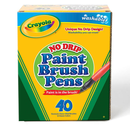 No-Drip Washable Paint Brush Pens, 8 Assorted Colors, 40 Count - Loomini